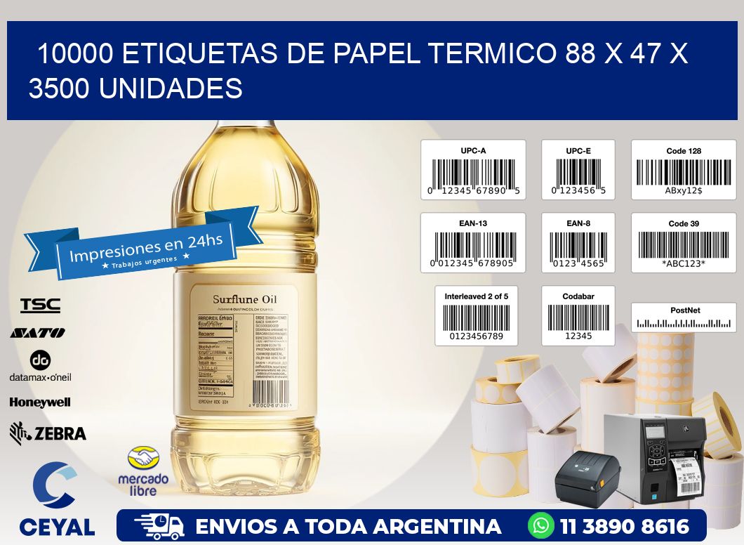 10000 ETIQUETAS DE PAPEL TERMICO 88 x 47 X 3500 UNIDADES