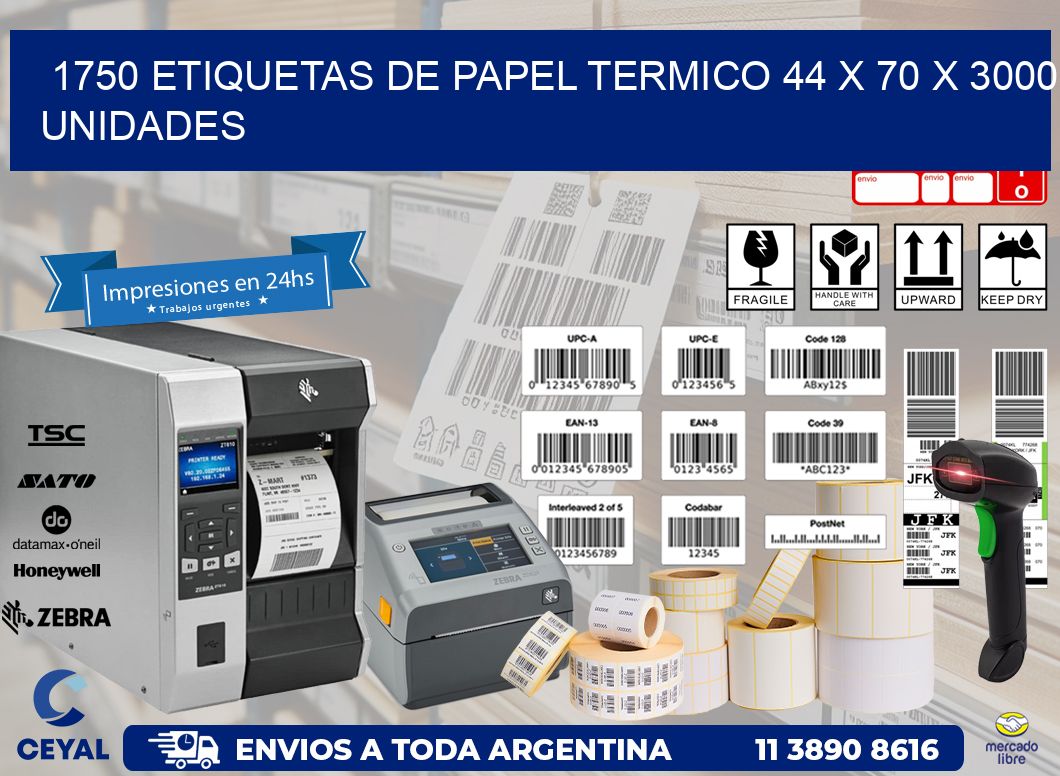 1750 ETIQUETAS DE PAPEL TERMICO 44 x 70 X 3000 UNIDADES