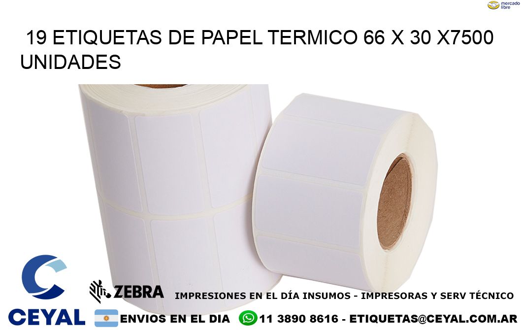 19 ETIQUETAS DE PAPEL TERMICO 66 x 30 X7500 UNIDADES