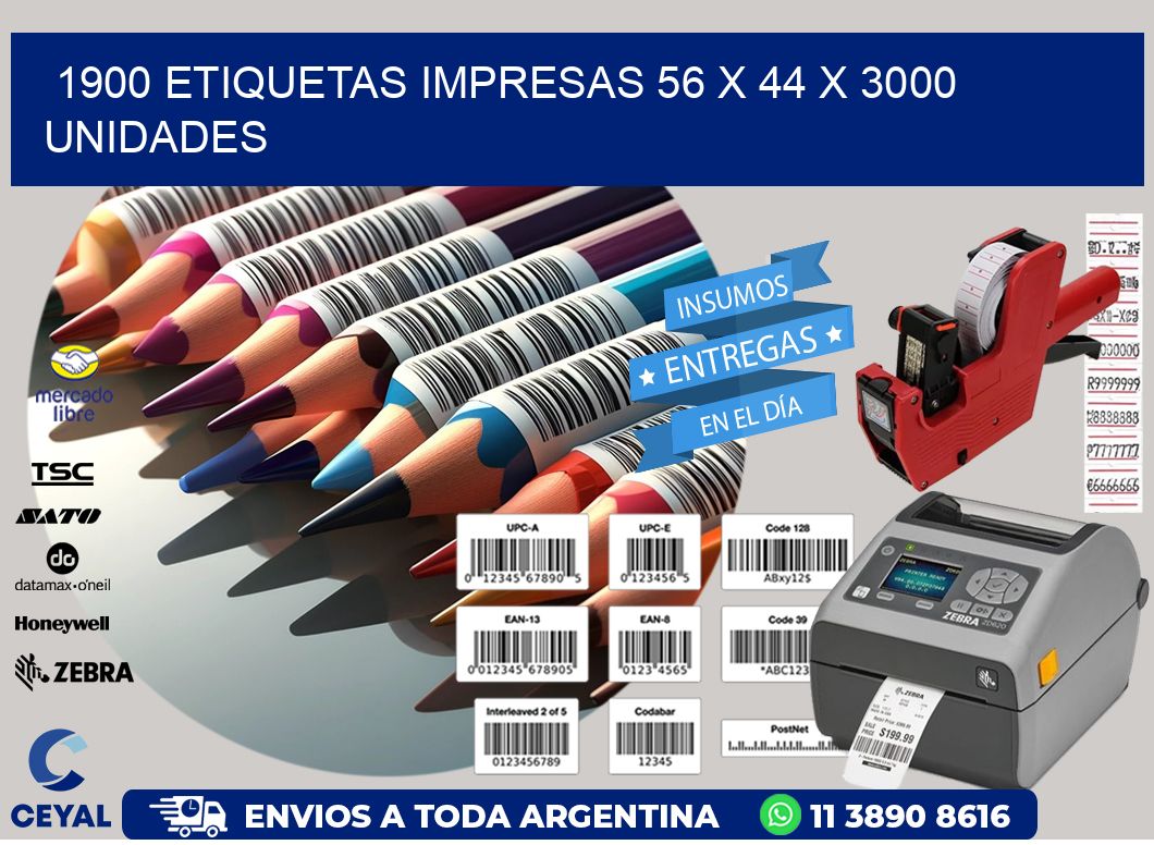 1900 ETIQUETAS IMPRESAS 56 x 44 X 3000 UNIDADES