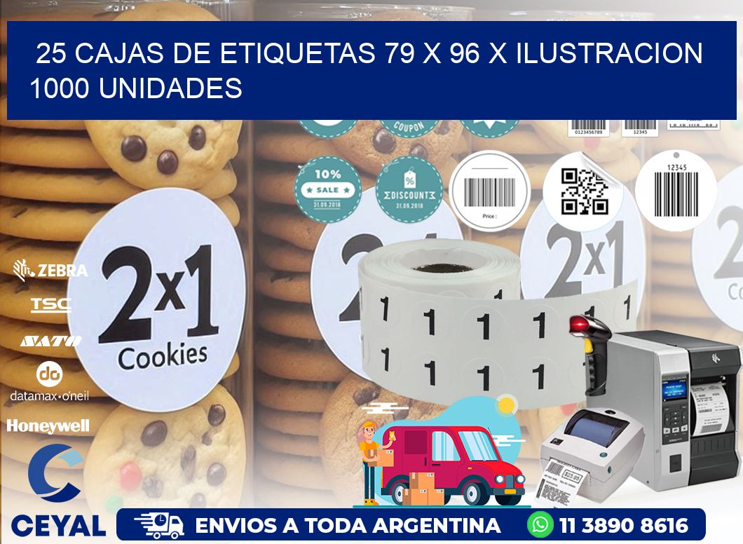 25 CAJAS DE ETIQUETAS 79 x 96 X ILUSTRACION 1000 UNIDADES