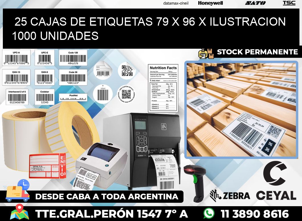 25 CAJAS DE ETIQUETAS 79 x 96 X ILUSTRACION 1000 UNIDADES