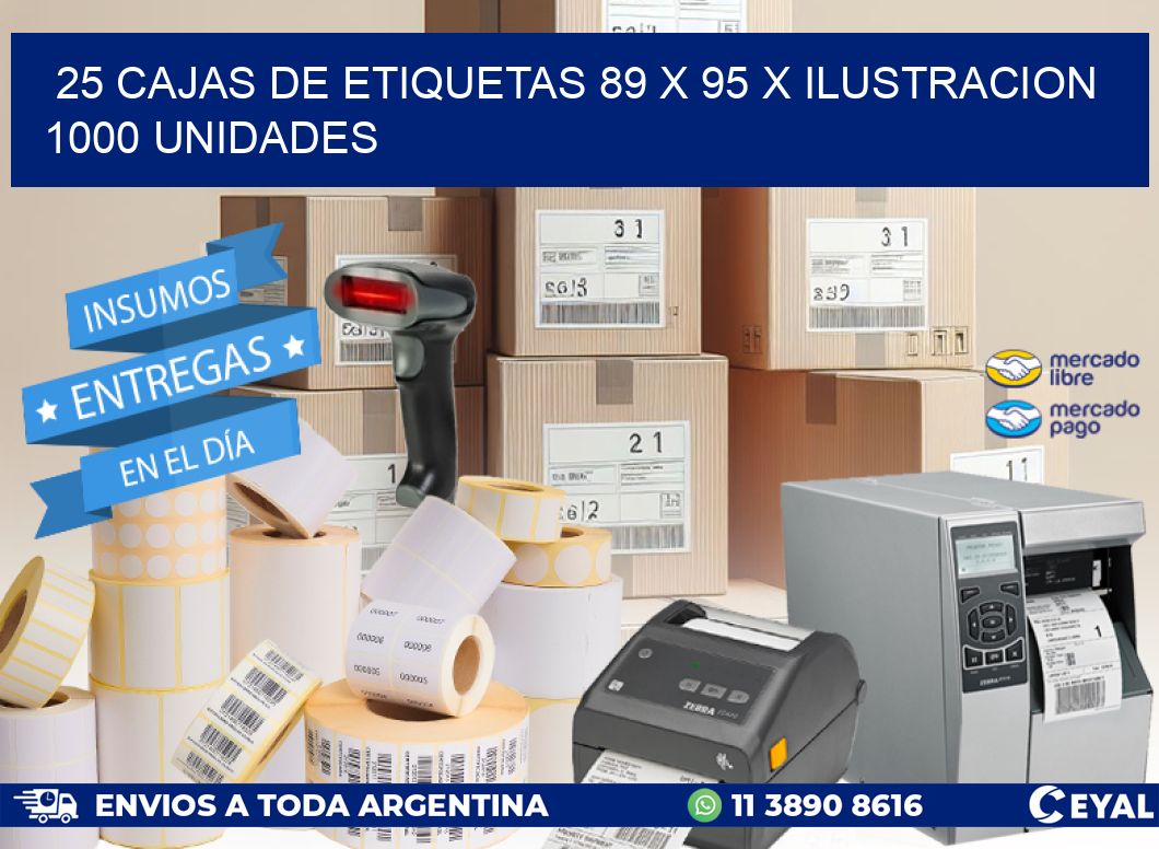 25 CAJAS DE ETIQUETAS 89 x 95 X ILUSTRACION 1000 UNIDADES