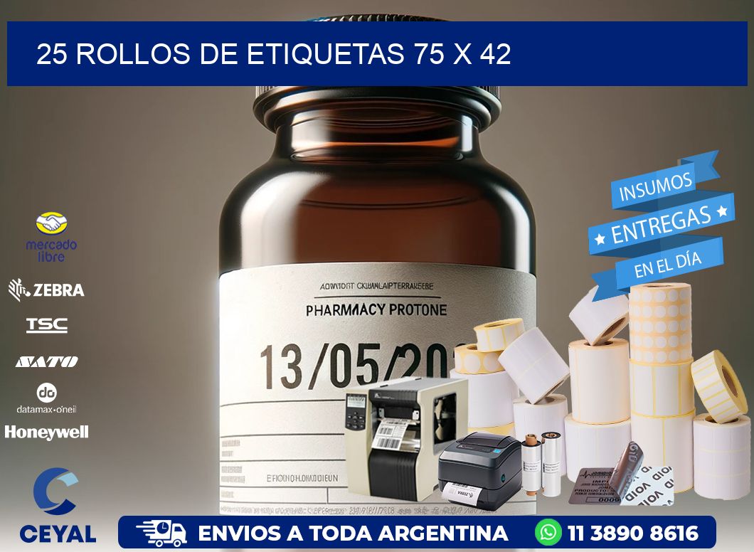 25 ROLLOS DE ETIQUETAS 75 x 42