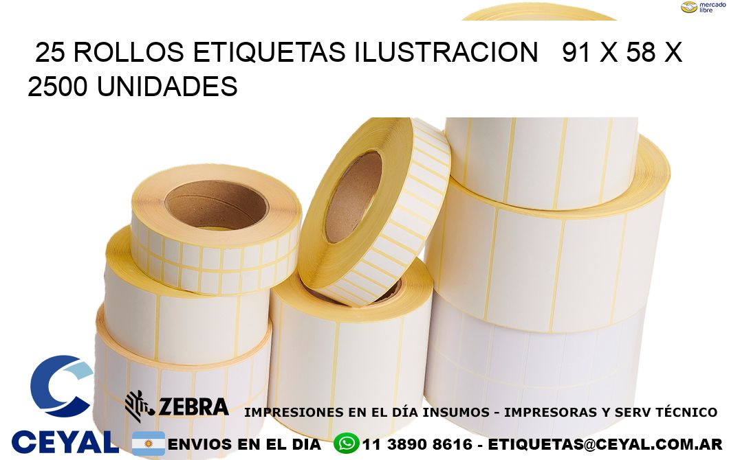 25 ROLLOS ETIQUETAS ILUSTRACION   91 x 58 X 2500 UNIDADES