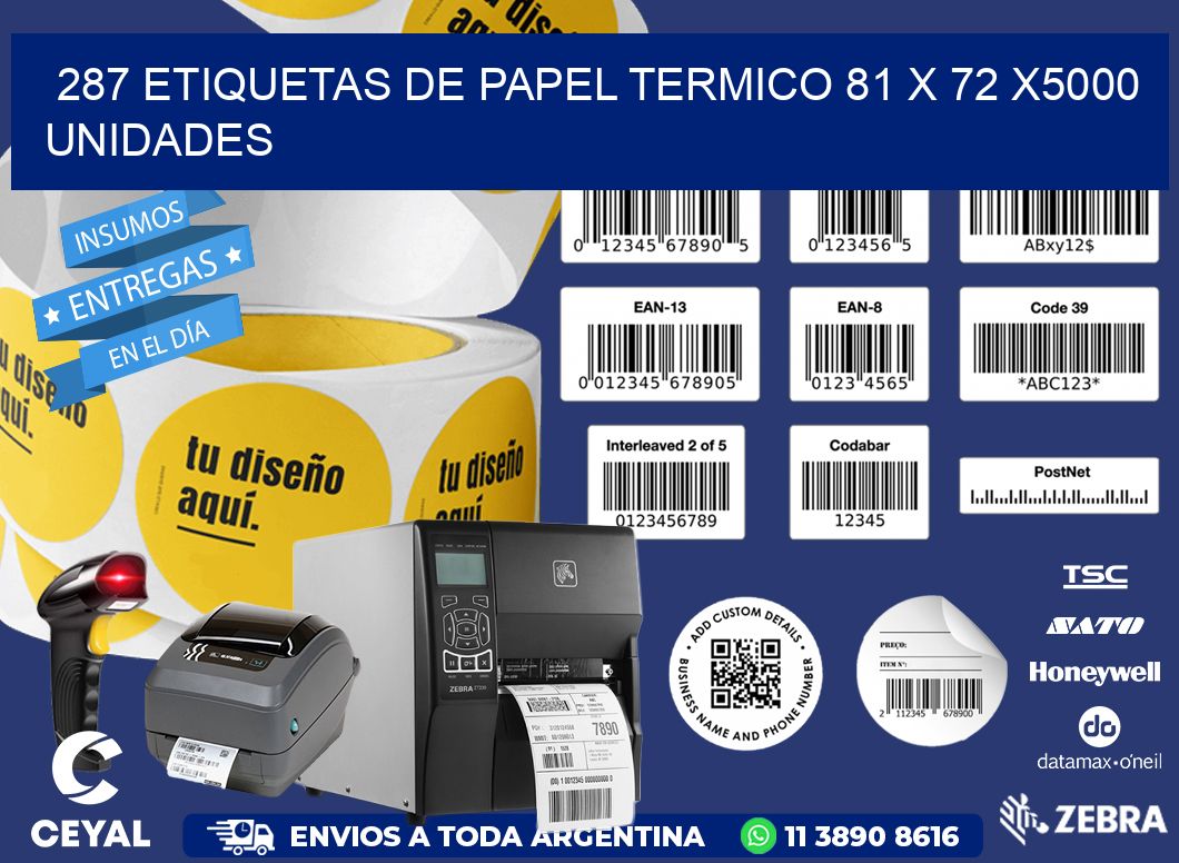 287 ETIQUETAS DE PAPEL TERMICO 81 x 72 X5000 UNIDADES