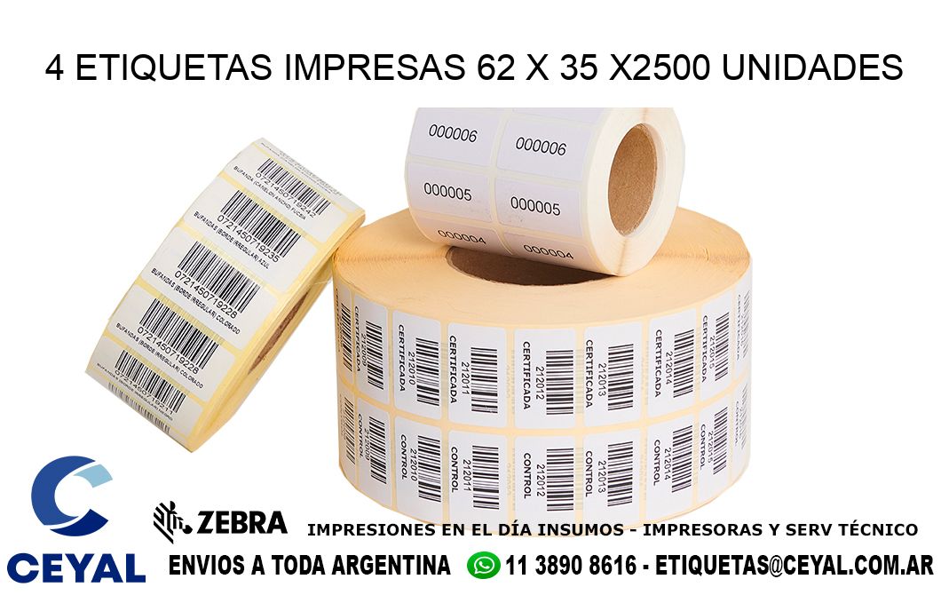 4 ETIQUETAS IMPRESAS 62 x 35 X2500 UNIDADES