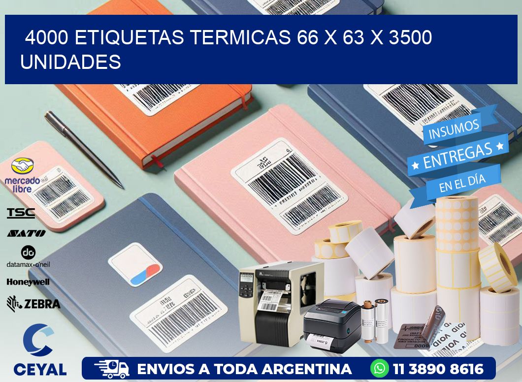 4000 ETIQUETAS TERMICAS 66 x 63 X 3500 UNIDADES