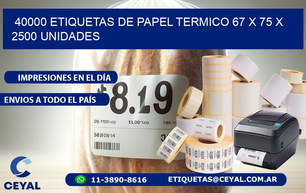 40000 ETIQUETAS DE PAPEL TERMICO 67 x 75 X 2500 UNIDADES