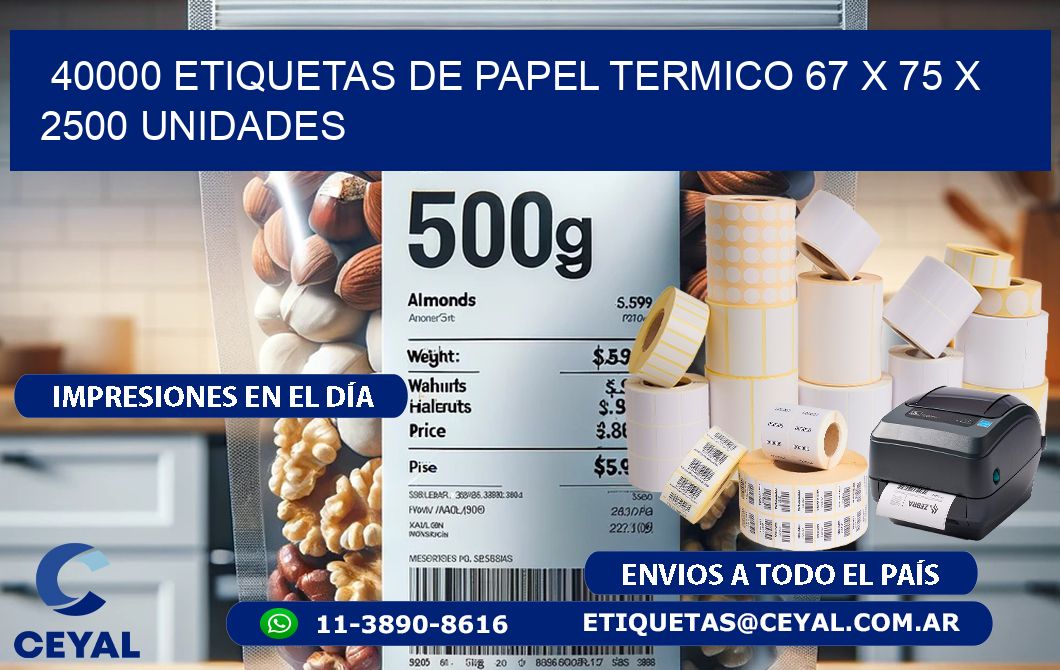 40000 ETIQUETAS DE PAPEL TERMICO 67 x 75 X 2500 UNIDADES