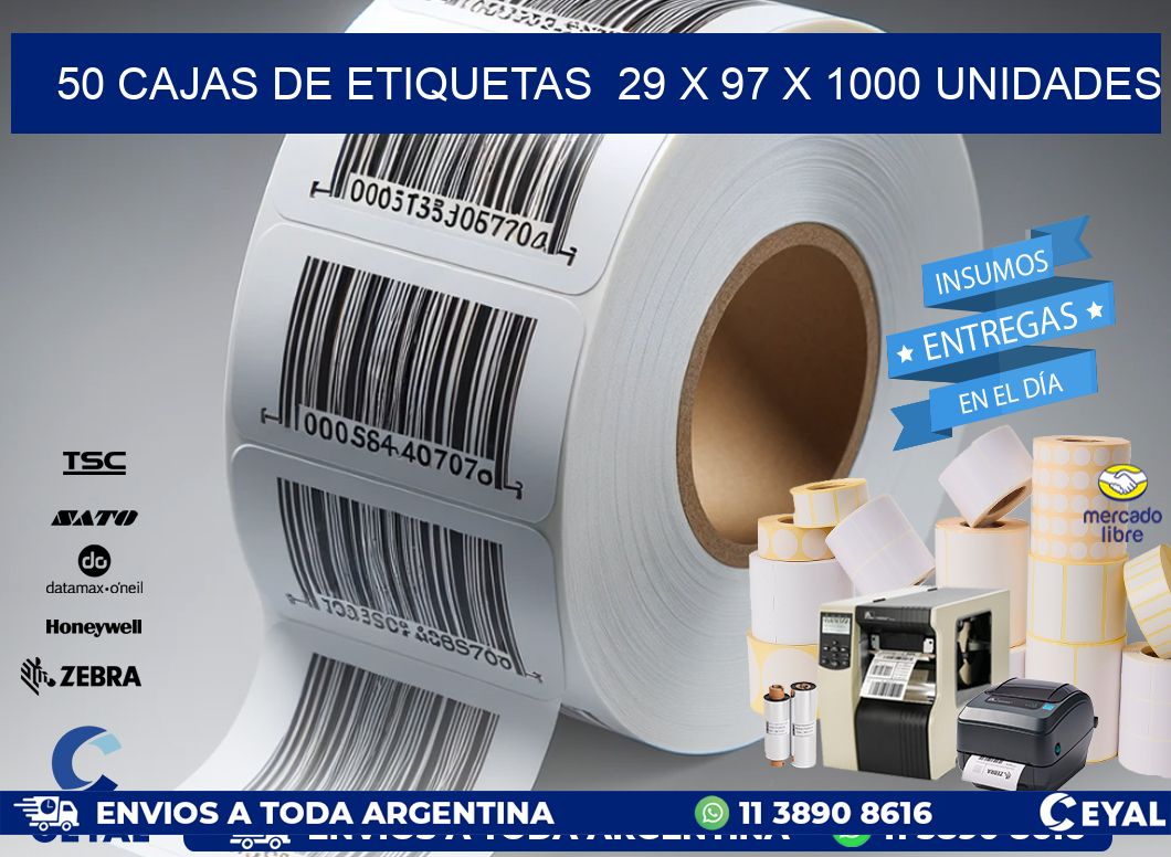 50 CAJAS DE ETIQUETAS  29 x 97 X 1000 UNIDADES