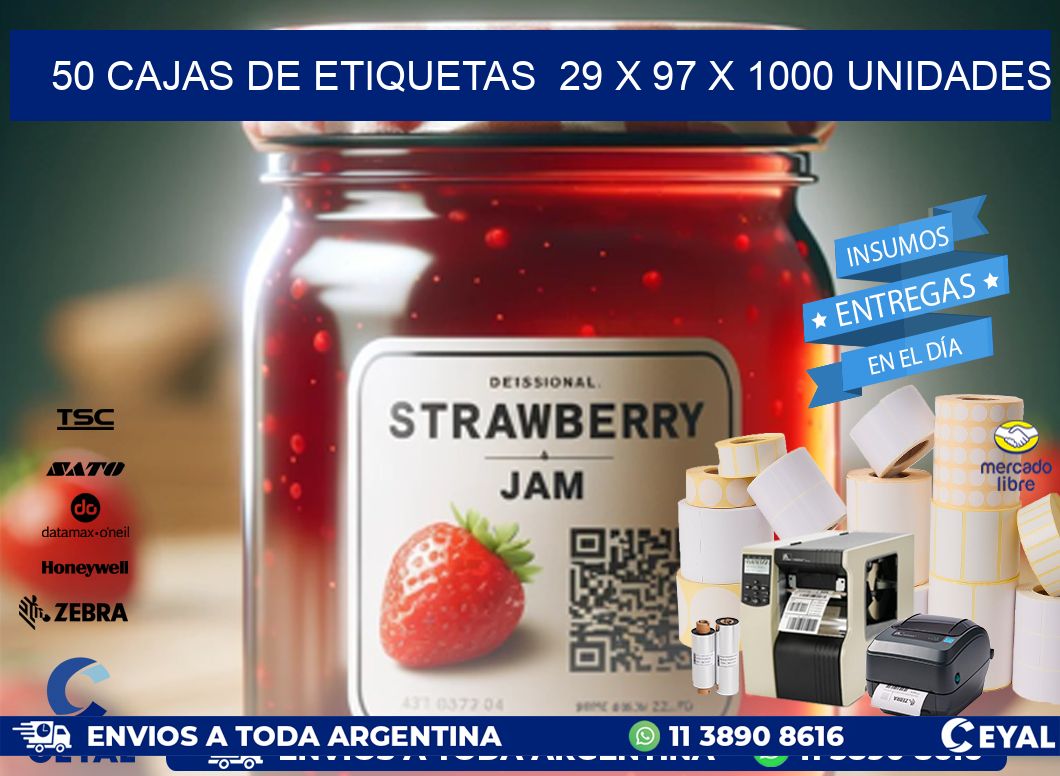 50 CAJAS DE ETIQUETAS  29 x 97 X 1000 UNIDADES