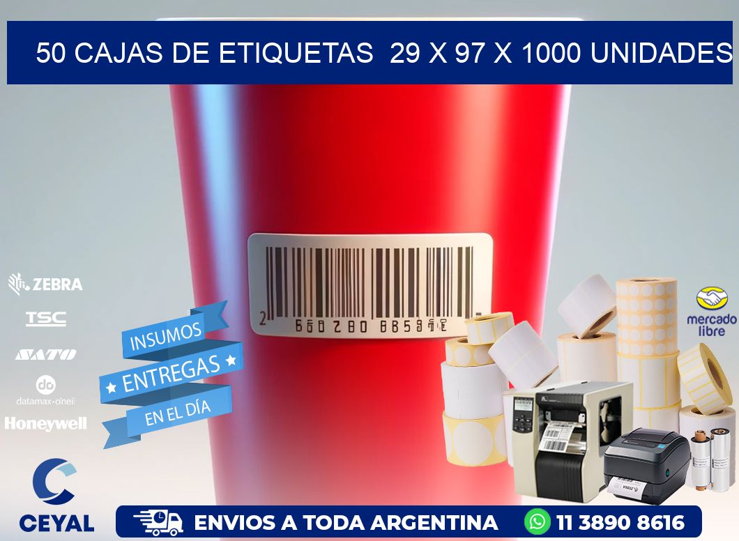 50 CAJAS DE ETIQUETAS  29 x 97 X 1000 UNIDADES