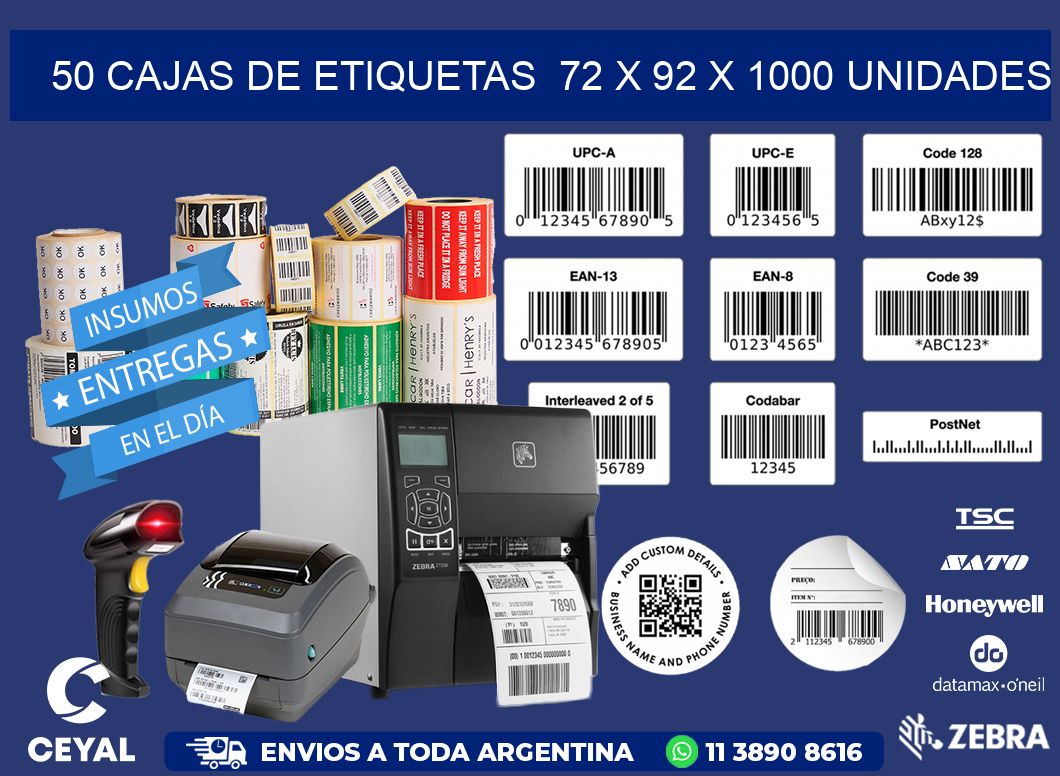 50 CAJAS DE ETIQUETAS  72 x 92 X 1000 UNIDADES