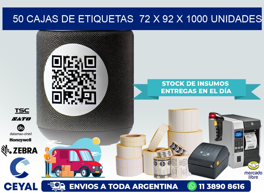 50 CAJAS DE ETIQUETAS  72 x 92 X 1000 UNIDADES