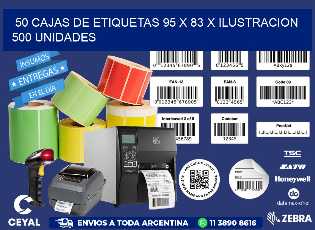 50 CAJAS DE ETIQUETAS 95 x 83 X ILUSTRACION 500 UNIDADES