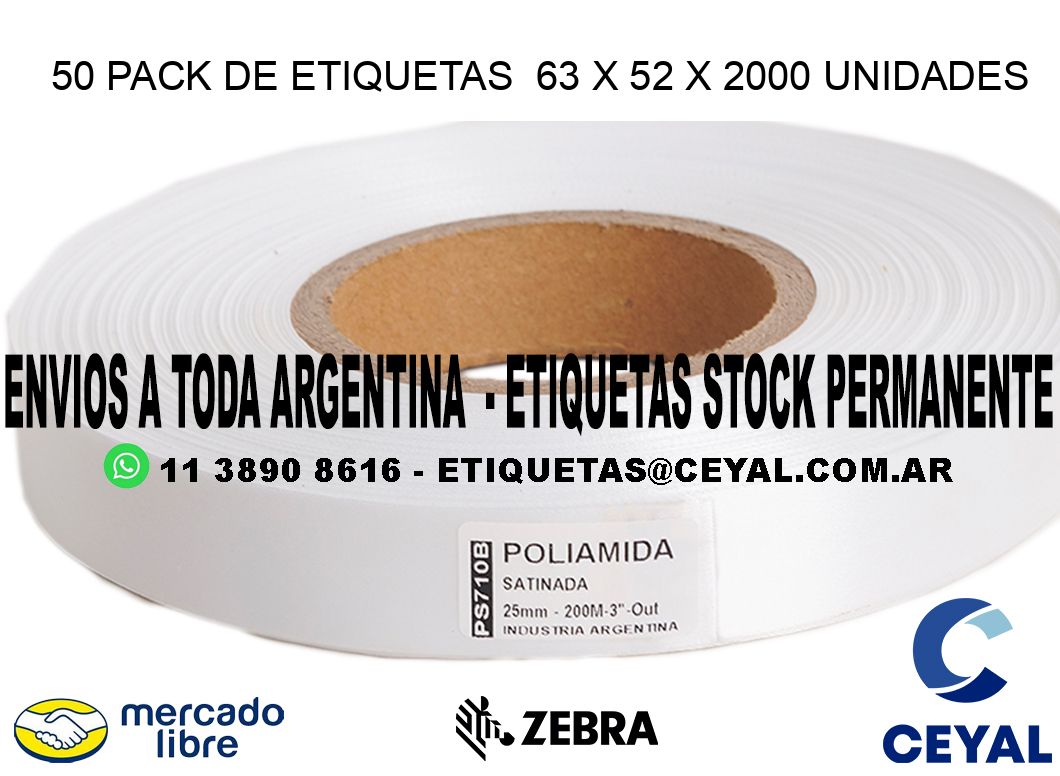 50 PACK DE ETIQUETAS  63 x 52 X 2000 UNIDADES