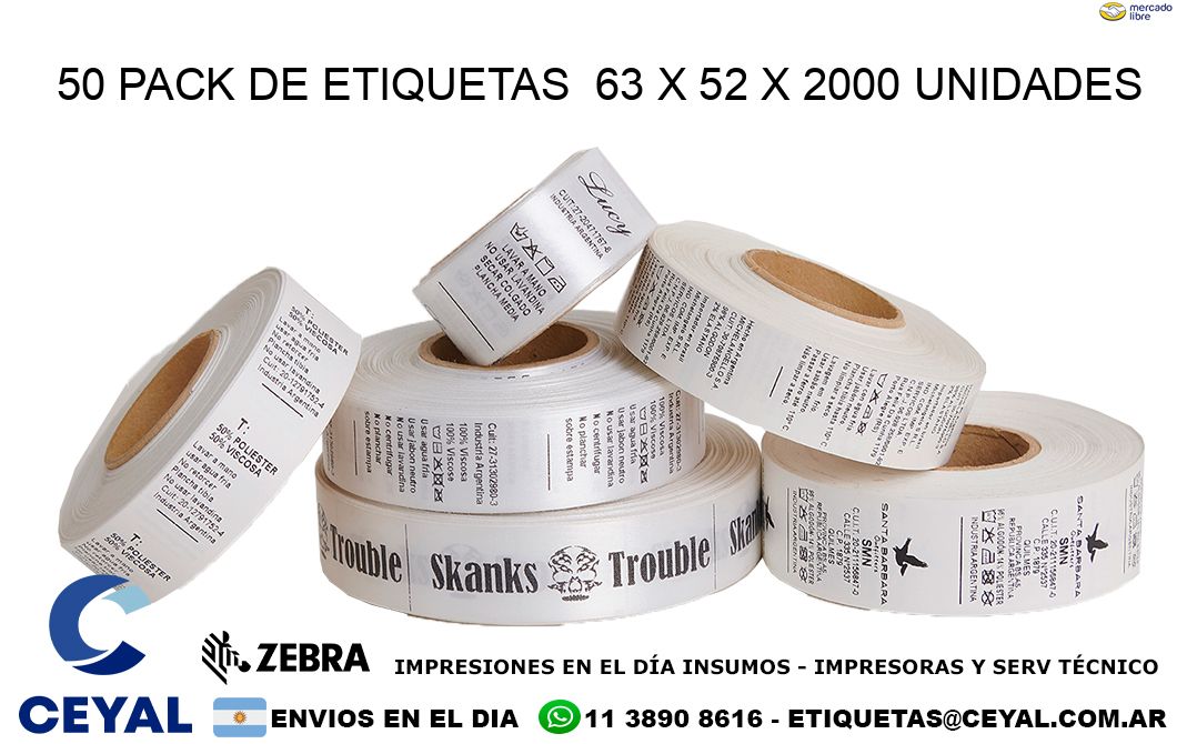 50 PACK DE ETIQUETAS  63 x 52 X 2000 UNIDADES