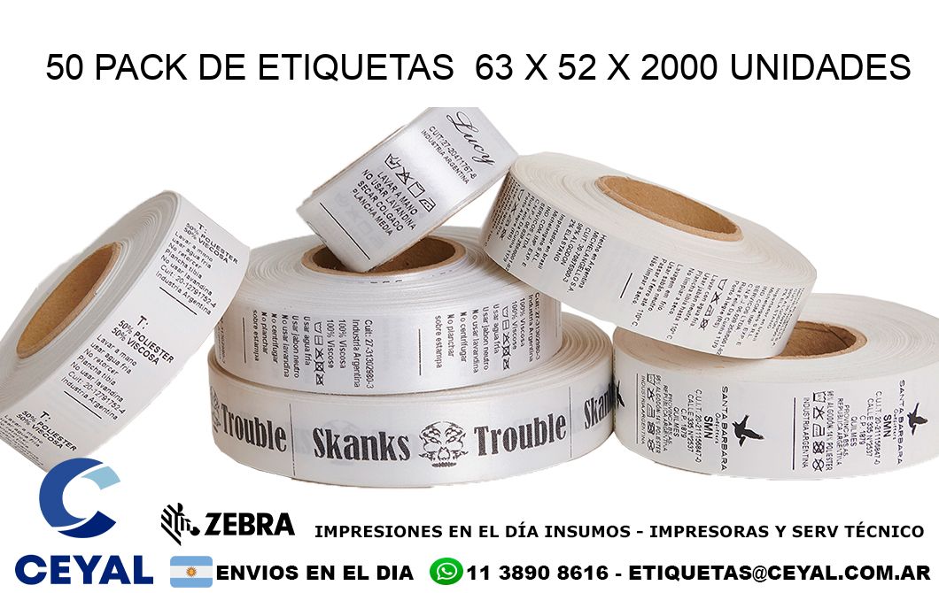 50 PACK DE ETIQUETAS  63 x 52 X 2000 UNIDADES