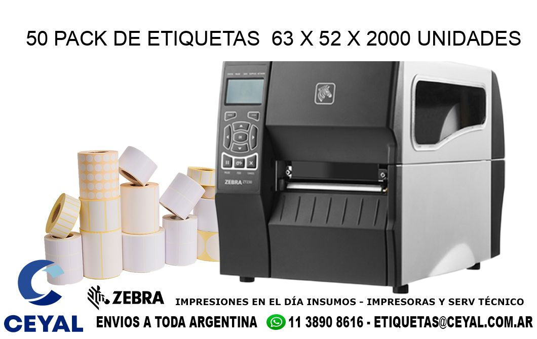 50 PACK DE ETIQUETAS  63 x 52 X 2000 UNIDADES