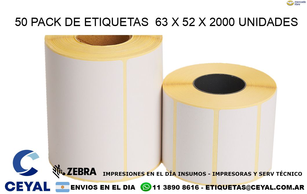 50 PACK DE ETIQUETAS  63 x 52 X 2000 UNIDADES