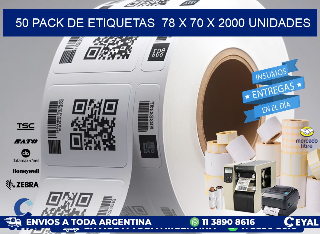 50 PACK DE ETIQUETAS  78 x 70 X 2000 UNIDADES