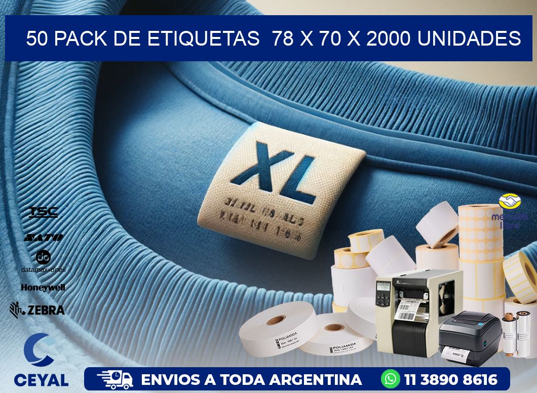 50 PACK DE ETIQUETAS  78 x 70 X 2000 UNIDADES