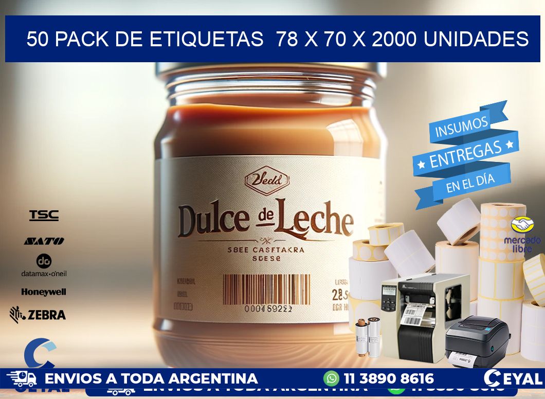 50 PACK DE ETIQUETAS  78 x 70 X 2000 UNIDADES