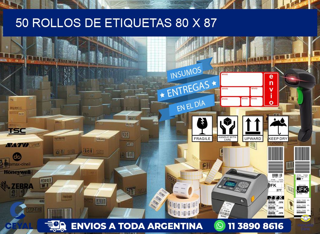 50 ROLLOS DE ETIQUETAS 80 x 87