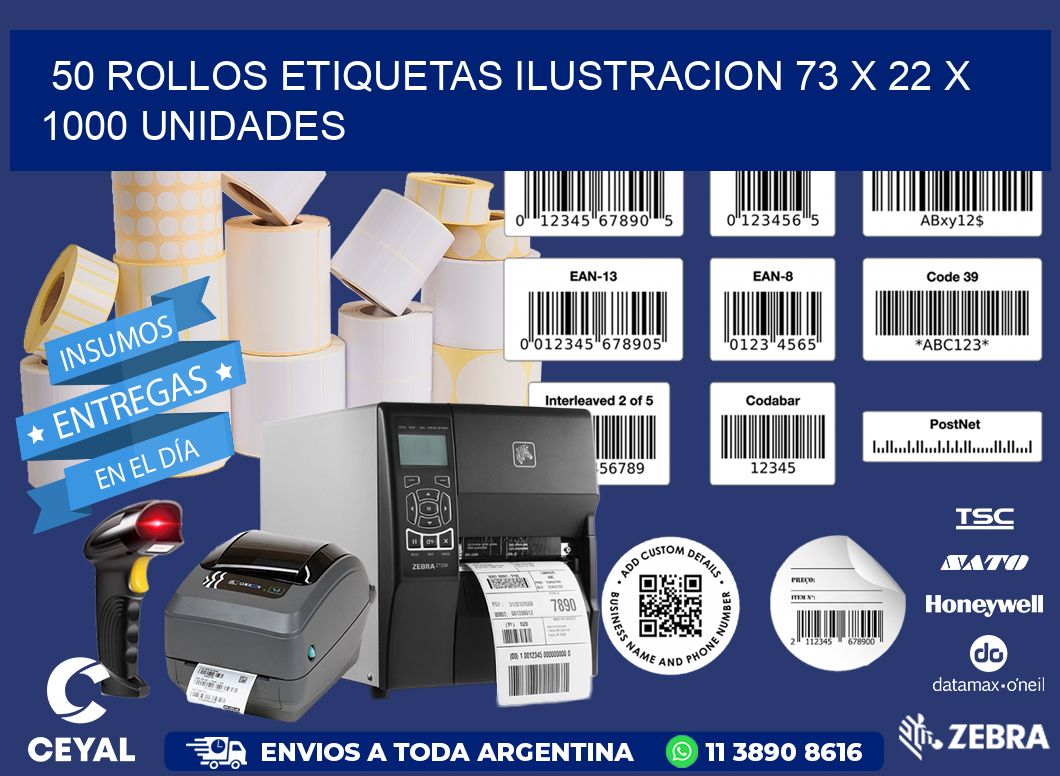 50 ROLLOS ETIQUETAS ILUSTRACION 73 x 22 X 1000 UNIDADES