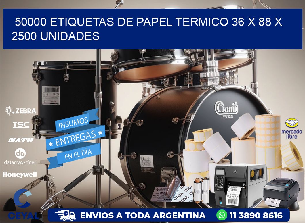 50000 ETIQUETAS DE PAPEL TERMICO 36 x 88 X 2500 UNIDADES