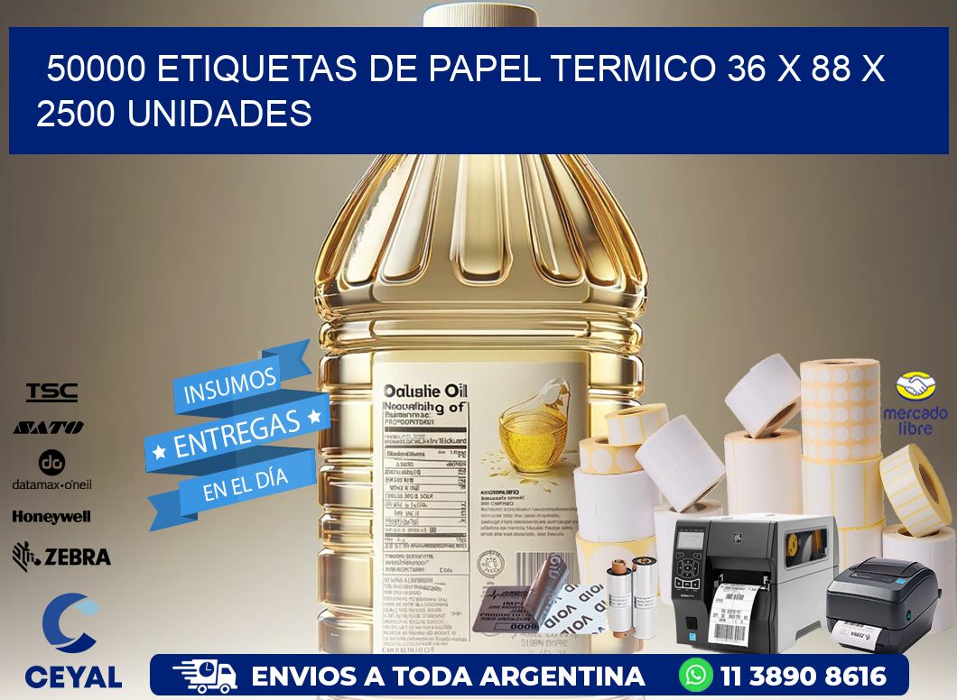 50000 ETIQUETAS DE PAPEL TERMICO 36 x 88 X 2500 UNIDADES