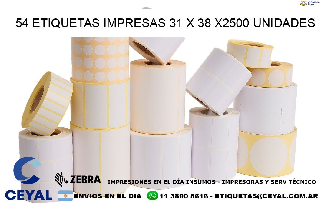 54 ETIQUETAS IMPRESAS 31 x 38 X2500 UNIDADES