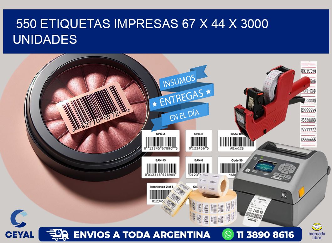 550 ETIQUETAS IMPRESAS 67 x 44 X 3000 UNIDADES