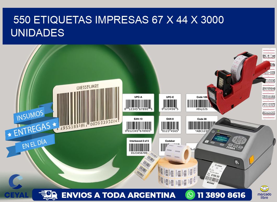 550 ETIQUETAS IMPRESAS 67 x 44 X 3000 UNIDADES