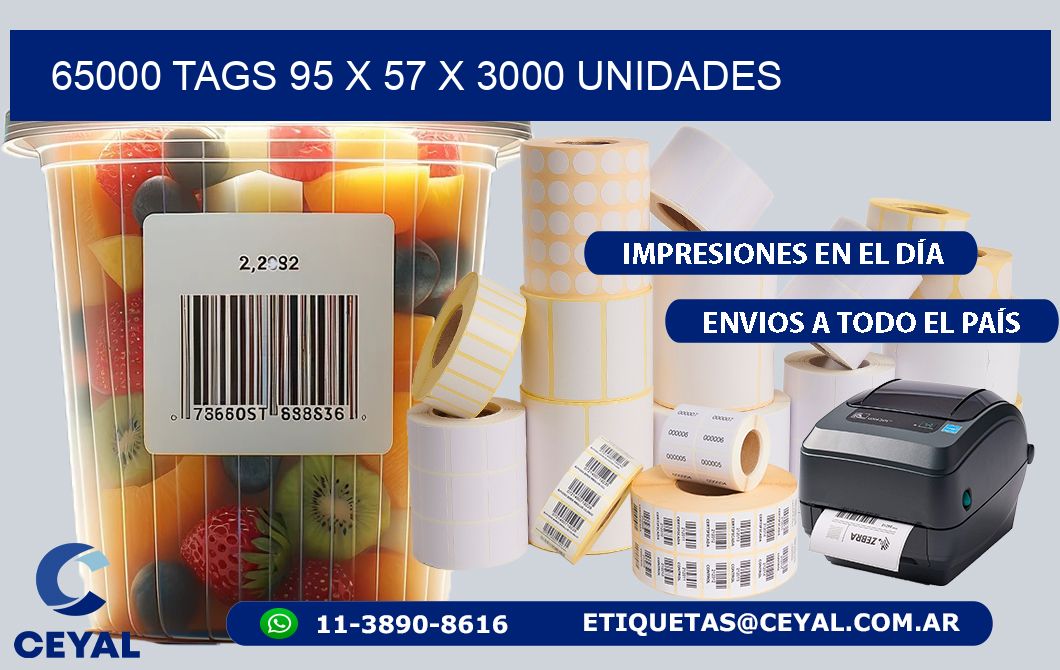 65000 TAGS 95 x 57 X 3000 UNIDADES