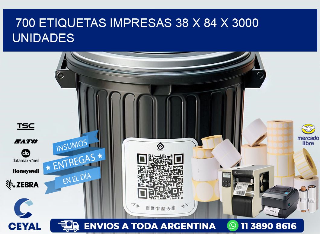 700 ETIQUETAS IMPRESAS 38 x 84 X 3000 UNIDADES