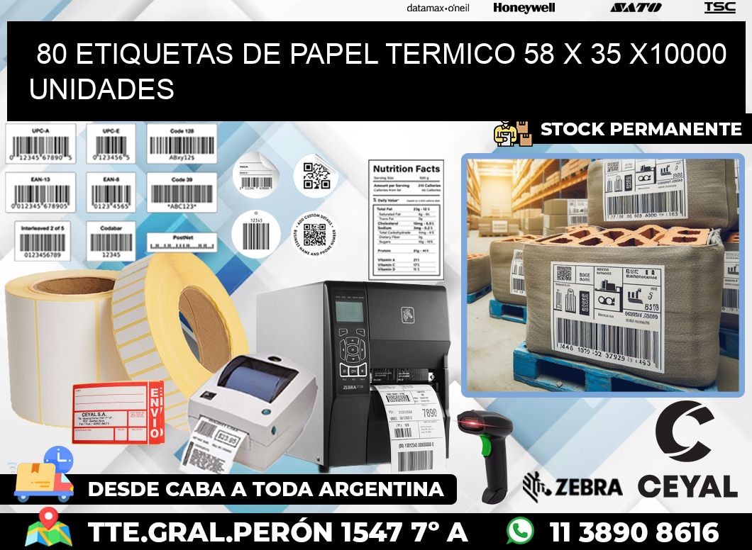 80 ETIQUETAS DE PAPEL TERMICO 58 x 35 X10000 UNIDADES