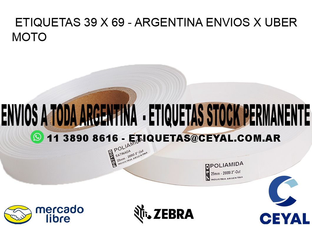 ETIQUETAS 39 x 69 - ARGENTINA ENVIOS X UBER MOTO