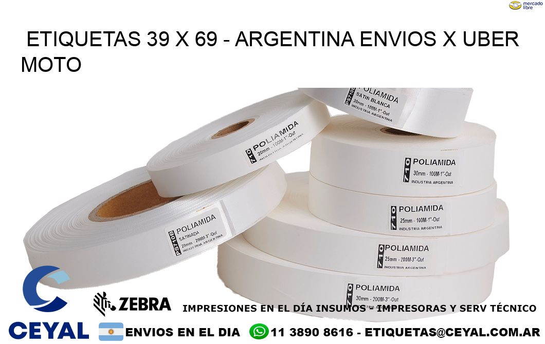 ETIQUETAS 39 x 69 - ARGENTINA ENVIOS X UBER MOTO