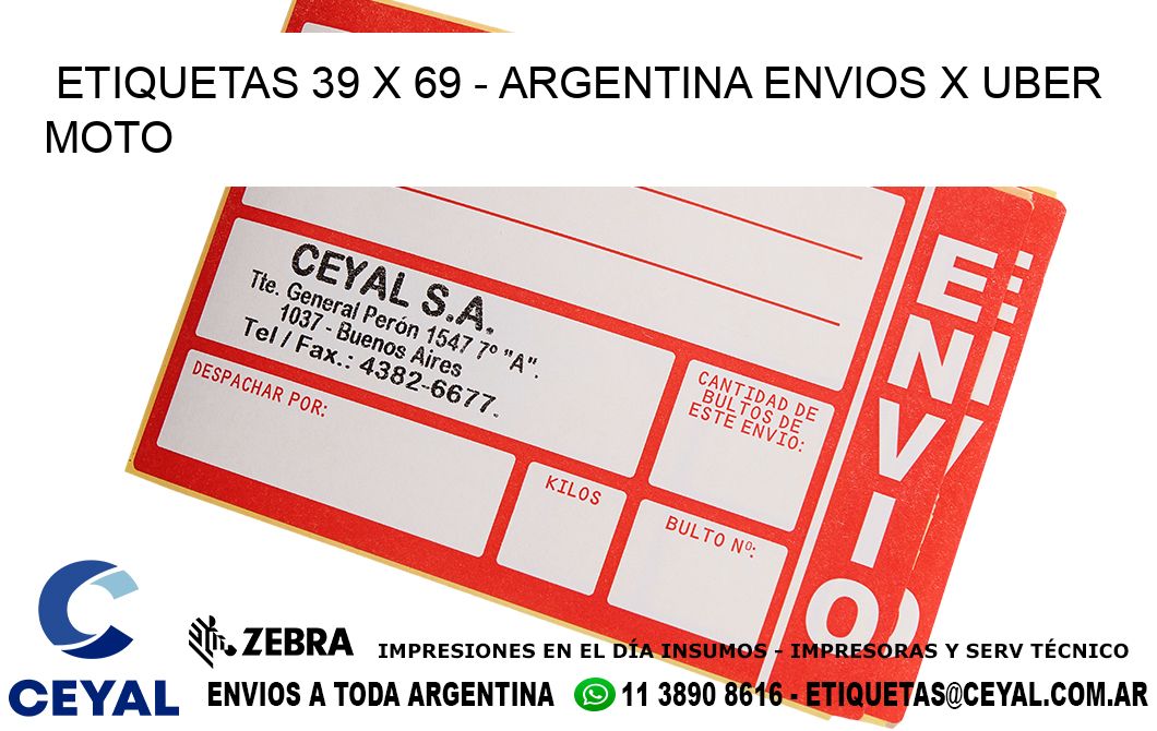 ETIQUETAS 39 x 69 - ARGENTINA ENVIOS X UBER MOTO