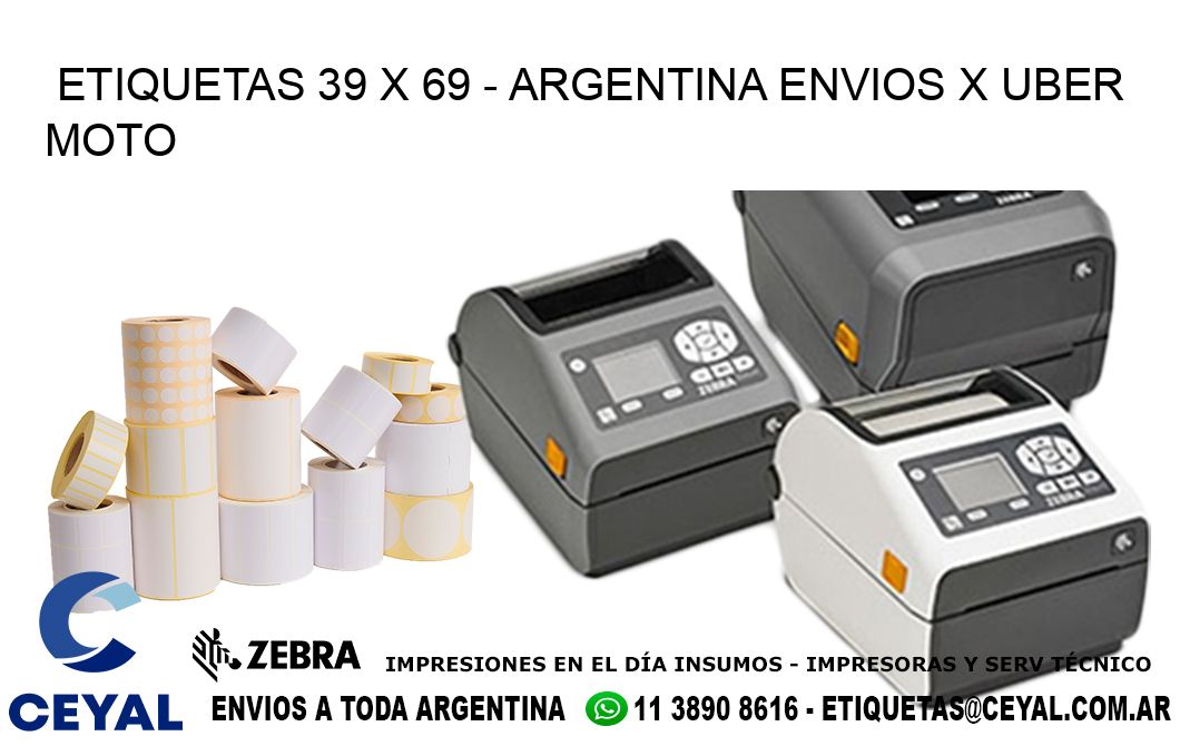 ETIQUETAS 39 x 69 - ARGENTINA ENVIOS X UBER MOTO