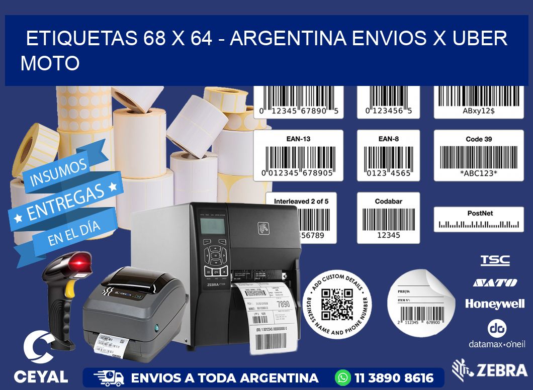 ETIQUETAS 68 x 64 - ARGENTINA ENVIOS X UBER MOTO