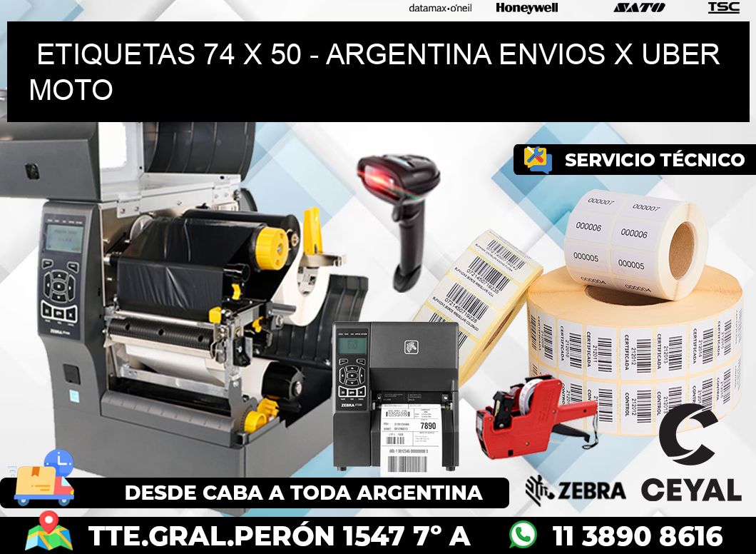 ETIQUETAS 74 x 50 - ARGENTINA ENVIOS X UBER MOTO