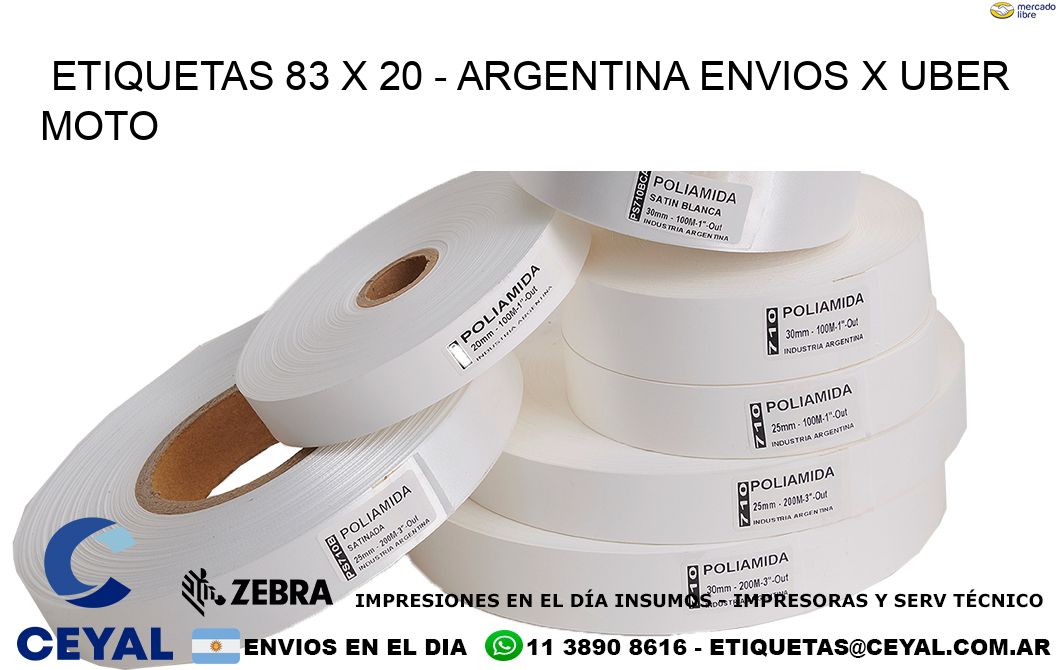 ETIQUETAS 83 x 20 - ARGENTINA ENVIOS X UBER MOTO