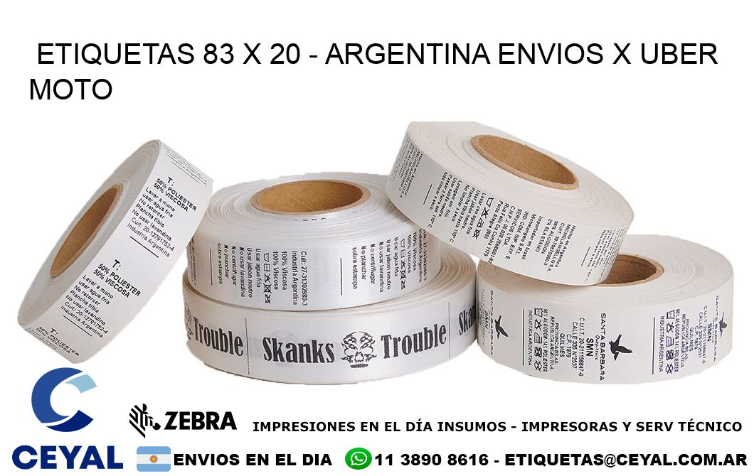 ETIQUETAS 83 x 20 - ARGENTINA ENVIOS X UBER MOTO