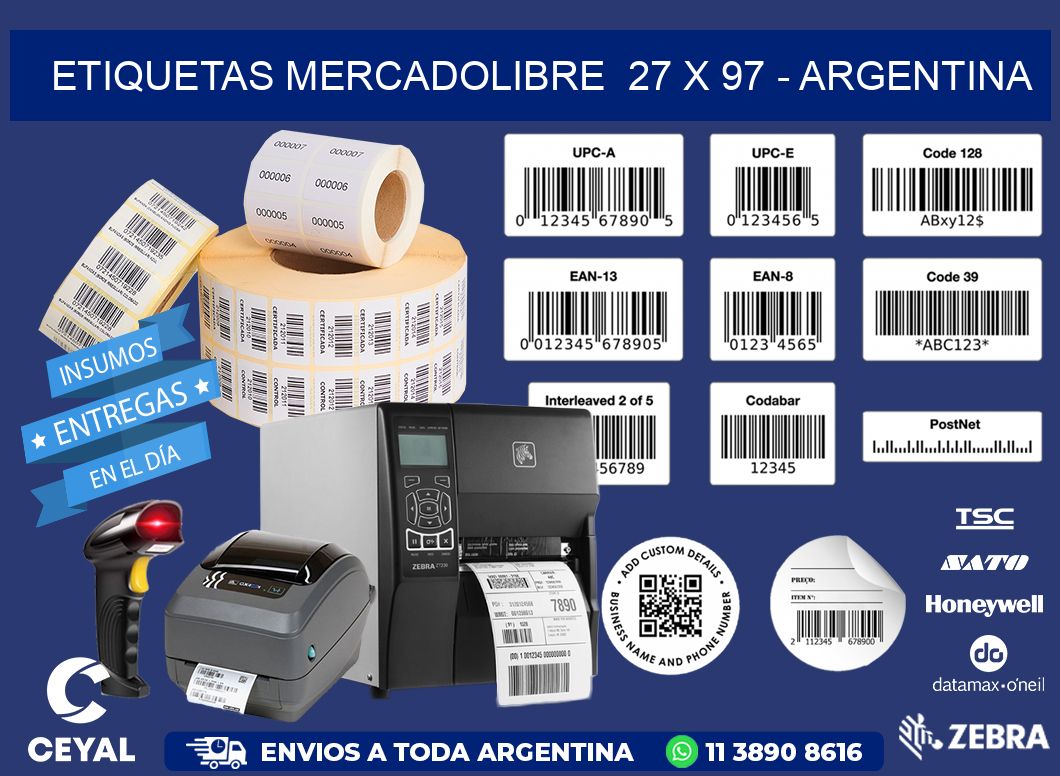 ETIQUETAS MERCADOLIBRE  27 x 97 - ARGENTINA