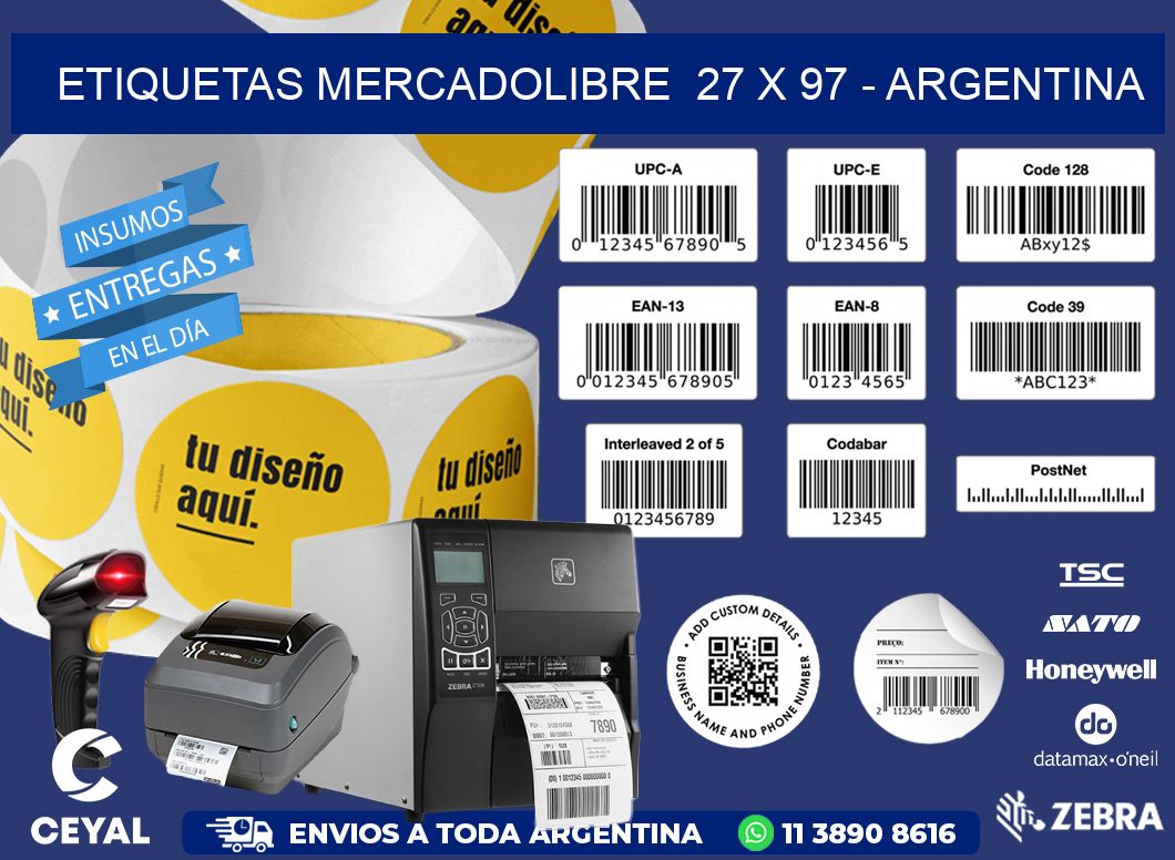 ETIQUETAS MERCADOLIBRE  27 x 97 - ARGENTINA